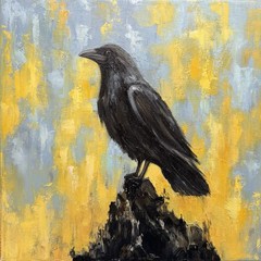 Raven Original Oil Painting Black Crow painting Crow Wall Art Bird Impasto Art
