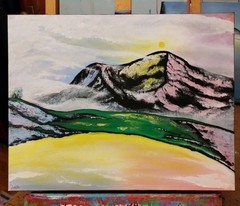 ABSTRACT FANTASY LANDSCAPE PAINTING STRETCHED CANVAS..14″ X 11″ BY: JORDO