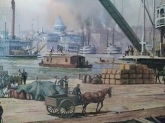 LARGE FRAMED OIL OR PRINT ON CANVAS RIVERBOAT SCENE „PACKET PACIFIC“
