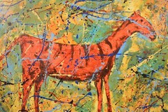 Pollock/Richter style horse equestrian petroglyph, 81” X 62”(6ft 9in)Abstract