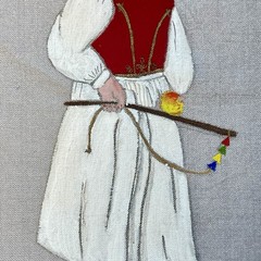 Vtg 1937 Painting Silk Textile Art – European German Poland Italian Alpine Child