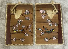 VTG Hand Painted Wood Panel Wall Art Birds Branch Nature Cartoon Decor Set Of 2