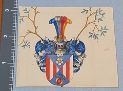 Antique 1800s handpainted Heraldic Family Crest Coat of Arm painting shield 1146