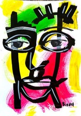 Original Face Art 7×10 Paper Modern Neo Expressionist Abstract Painting