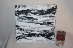 Original Outsider Abstract Art Painting #1 Signed Lisa Dean Black White Waves 09