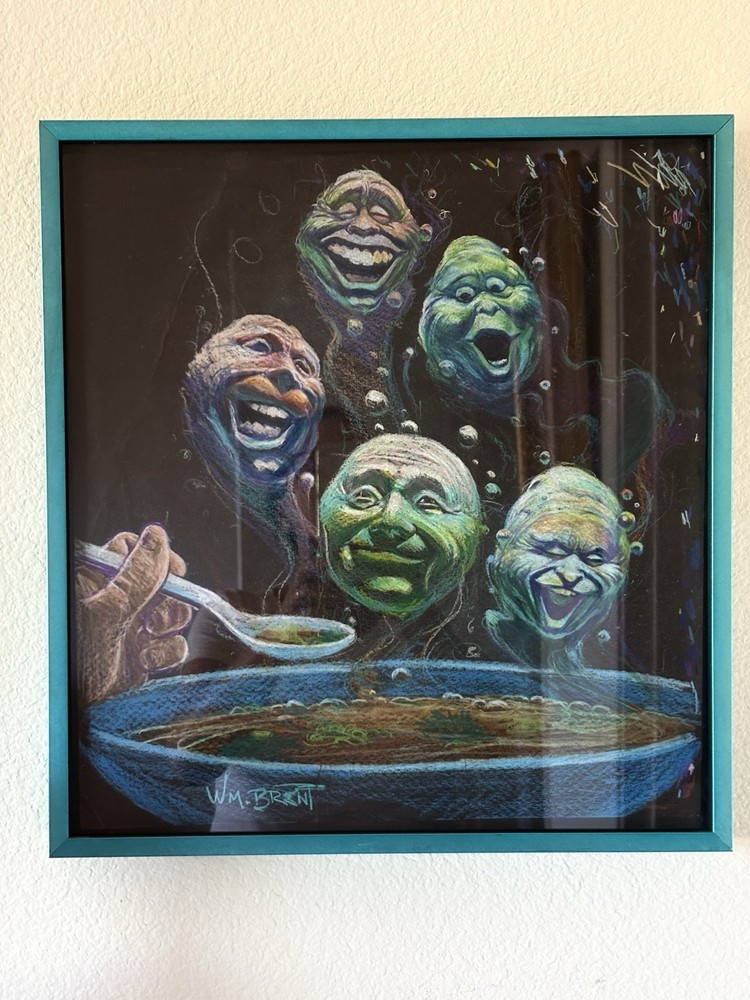 Original WILLIAM BRENT Colored Chalk Pastels On Black Paper Funny Soup Ghosts