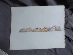 1940s Original Watercolor Germany or Austria Row of Homes by Stuart Jones