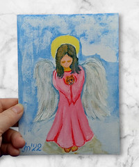 Angel a Guardian and a Cat Original Painting Angel Wings Handmade Wall Art OOAK