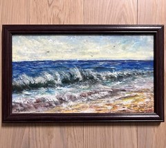 Original Painting Ocean Windy Waves Beach Sand Seascape Landscape FRMD Art Signd