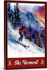 Ski Vermont Skiing Travel Poster Prints Canvas or Framed Winter Sport