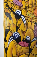 Vintage Signed JEAN Haitian Market Folk Art 23×19 Oil Painting on Cloth Canvas