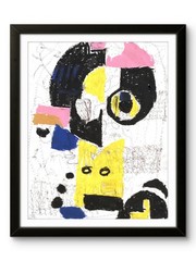 Original Abstract Art 11×14 Pink Yellow Black Modern Neo Expressionism Fine
