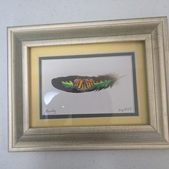 Hand Painted Monarch Feather Art Key West Framed Signed Antonio & Sara Mendez