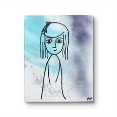Original Signed Mixed Media Art Line Drawing Young Girl Painting 11×14 OOAK