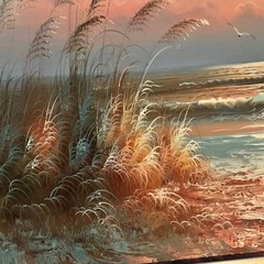 Impressionist oil painting Sunset coast ocean seascape original pinks signed