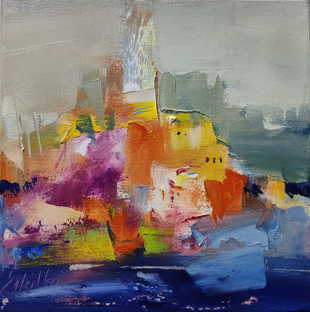 Original oil painting 8″x8″ Contemporary art, abstraction, old city