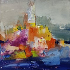 Original oil painting 8″x8″ Contemporary art, abstraction, old city