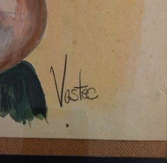 Vintage Painting Gouache on Paper Female Nude Study Woman Signed Vastec 10×13″
