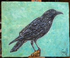 THE KURO CROW bird 8×10 oil painting Card Panel original art signed Crowell