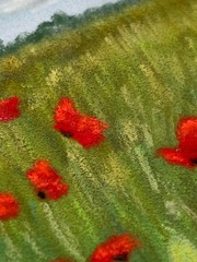 ACEO Original Soft Pastel Red Poppy Field Flowers ATC – OOAK