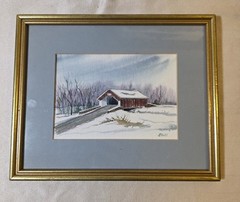 VTG PENNSYLVANIA Covered Bridge Painting Watercolor by SUSAN STOLL Framed Matted
