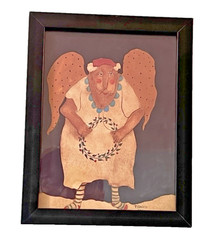 Paige Koosed Original Folk Art Angel Painting Signed Dated 1995 Primitive Framed
