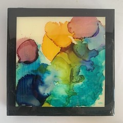 Original Abstract Art Glossy Resin Alcohol Inks Tracy Eau Claire Cradled Wood 6″