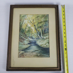Stream & Trees Watercolor Framed Art The Nicoll Co. Wheeling WV Signed Vintage