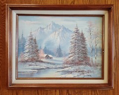 Vtg Framed Art Oil On Canvas Painting Winter Landscape 16×20 Signed Jamison