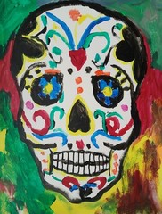 Expressionism/Abstract Skull head 11 x 14 Signed Colorful Street Art Painting