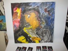 Saxophone 40×40 music jazz orig sign ZM dat acrylic/LW art milling