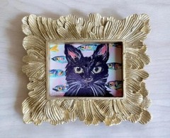 Mini framed whimsical Cat prints of my paintings in vintage style ornate frames