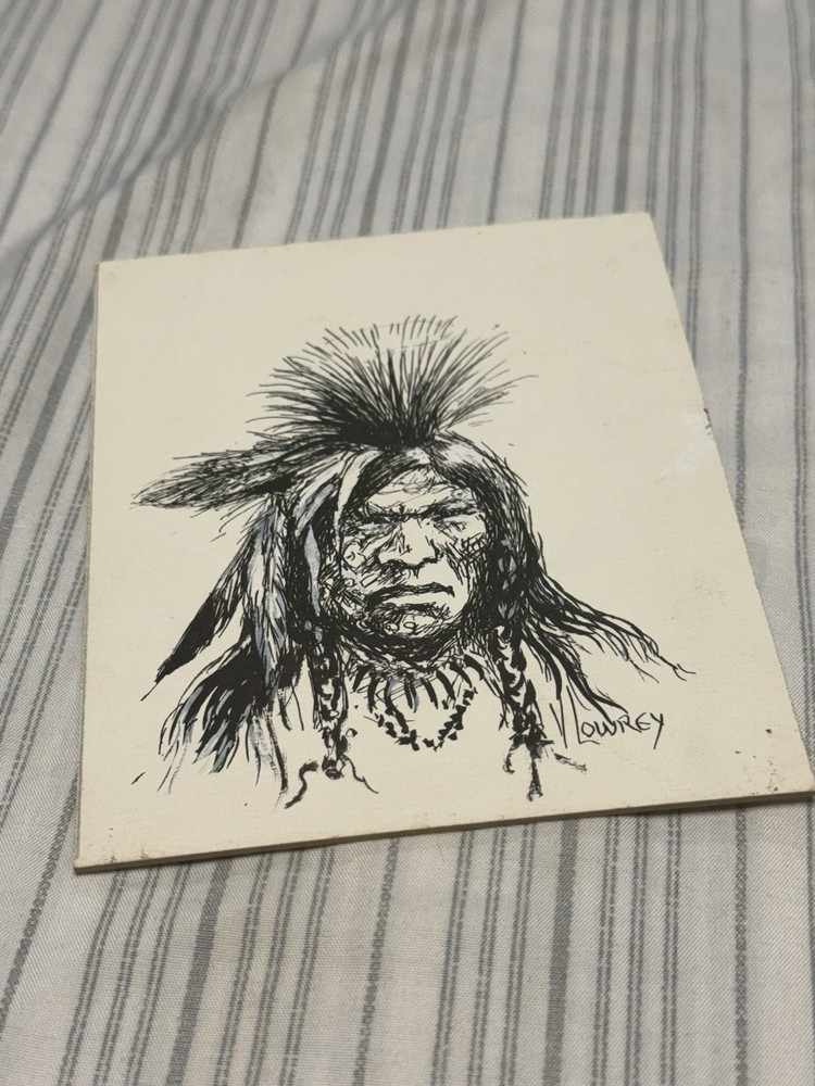 Vivian Lowrey Oil pen and ink sketch of the Native American chief V Lowrey
