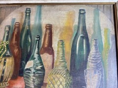 Steward Lewise 1954 „Bottles And Shadows“ Oil Painting – Signed And Framed