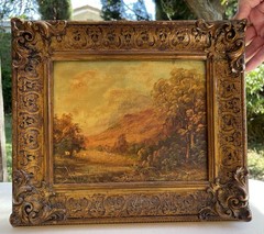 Listed Paul Wesley Oil on Canvas Gesso Frame Landscape Painting Pair Antique