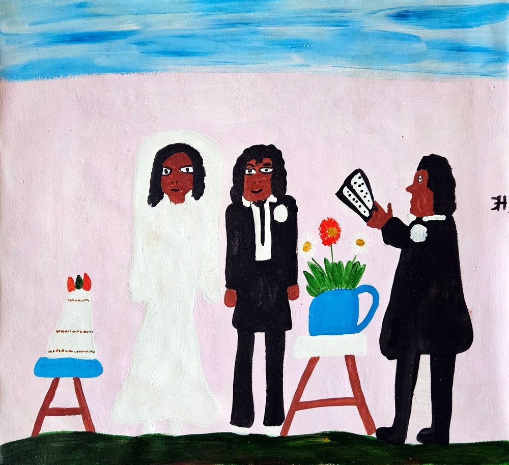Clementine Hunter Signed Folk Art Painting on Canvas -African American Rural Art
