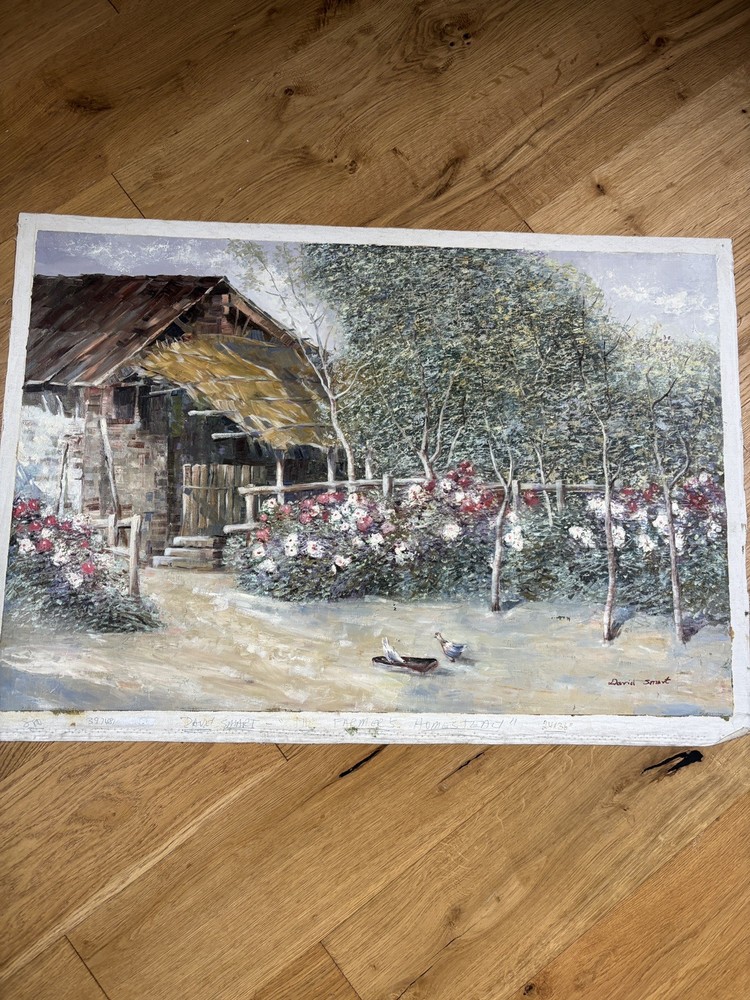 ORIGINAL Impressionist Painting Signed DAVID SMART 24×36 HOMESTEAD Cottagecore