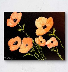 Mary Myers Original Orange Poppies 11×14 Acrylic Signed Expressionist Floral