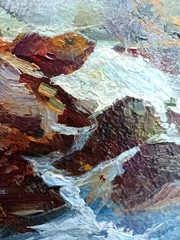 Summer nature Oil painting Original art Waterfall 6 x 4 inches