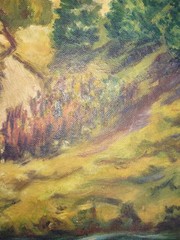 AGM Signed Mid Century Framed Landscape Oil Painting Farm Countryside Houses
