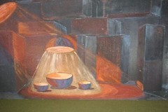 Gouache painting cubist abstract composition interior design