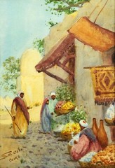 = Sarah M. Gray (New York, 1832-1908) Orientalist Watercolor, Cairo Street Scene