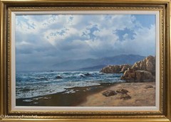 Beautiful Segundo Huertas Oil Painting Large Seascape with Mountains, FINE!