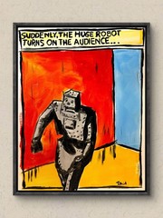 Original 11×14 Acrylic Canvas Retro Robot Comic Book Pop Art Sci-Fi Painting