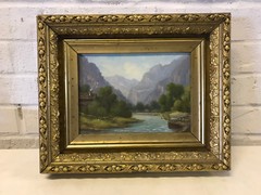 Antique 1896 German Julie Neher Signed Oil Painting Swiss Alps Lake Lucerne