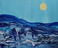 Original ABSTRACT Beach Painting in Blue Teal, Abstract Wall Art, Tropical Art