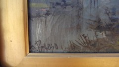 Antique Original Oil Painting Trees On The River LANDSCAPE Wood & Plaster Frame