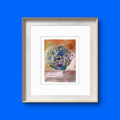 Colorful Peacock Abstract Impressionist Original Watercolor Painting 8×10