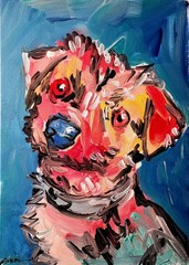 Original Abstract Expressionist Dog Canvas 16×12 Colorful Modern Fine Art