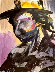 Original Hand Painted 11×14 Cowgirl Acrylic Signed Moody Abstract Wall Art P226